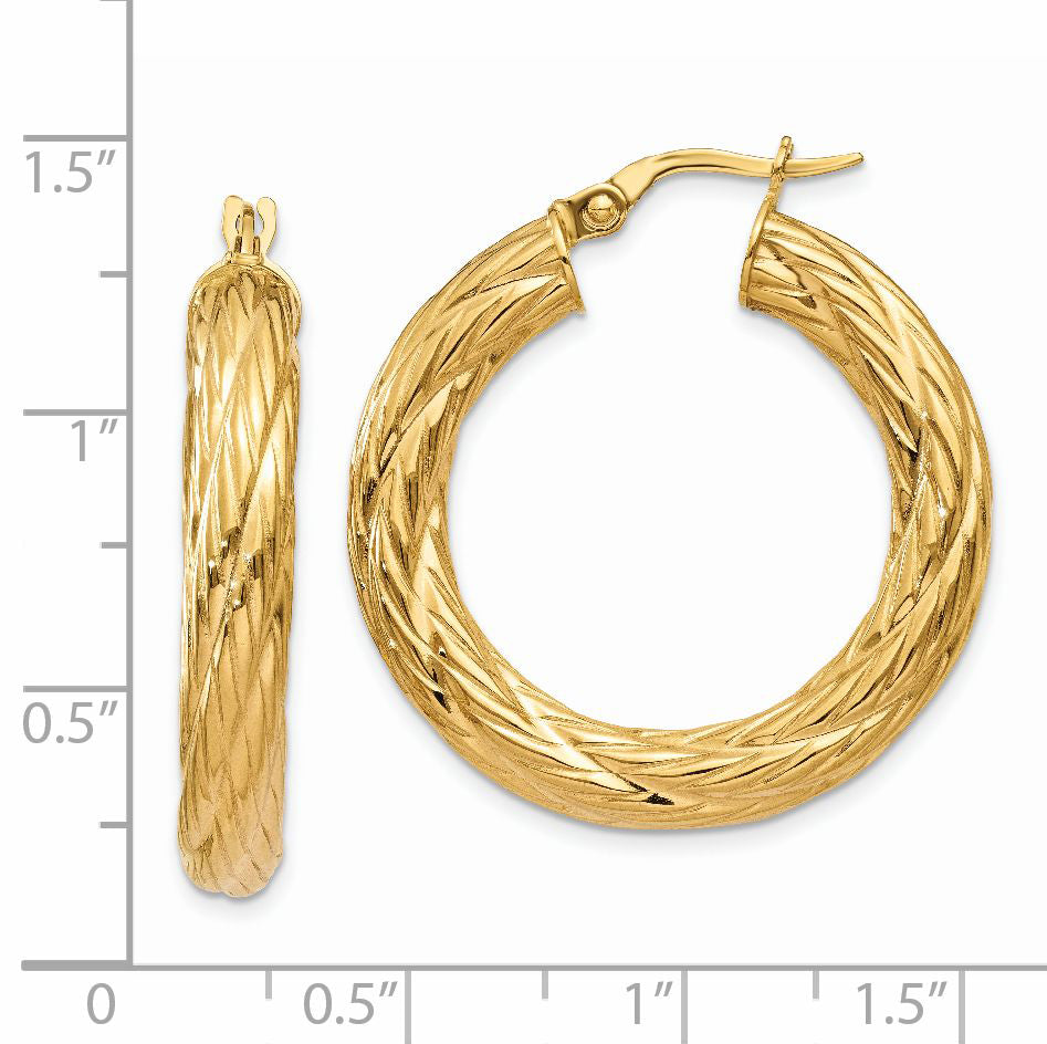 14k Textured Tube Hoop Earrings