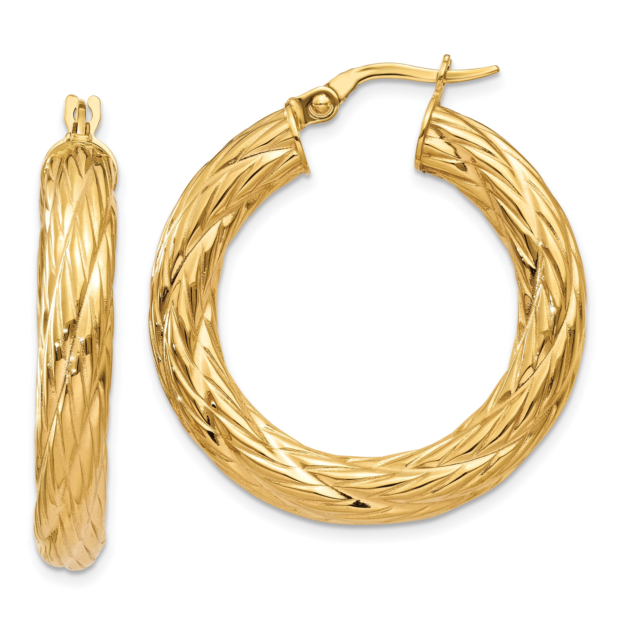 14k Textured Tube Hoop Earrings