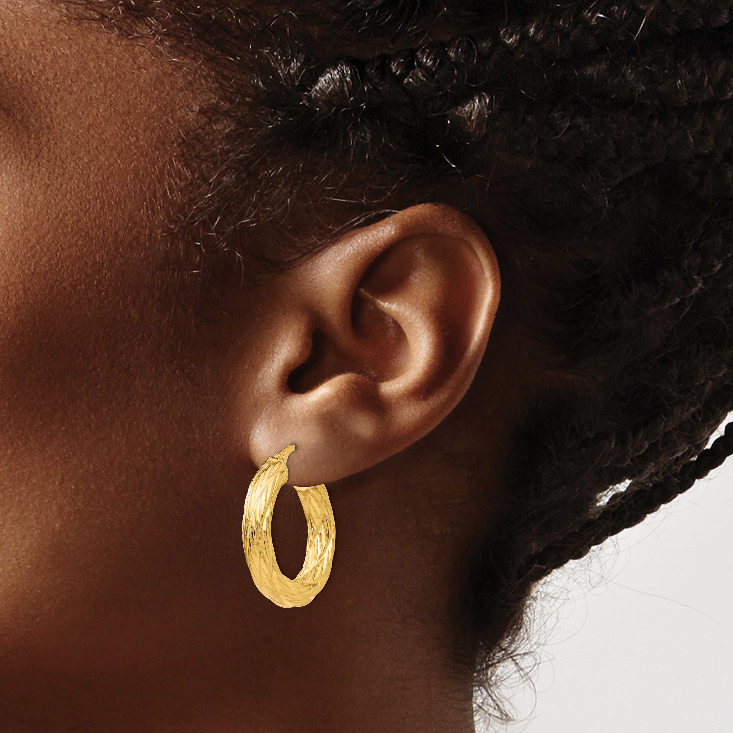 14k Textured Tube Hoop Earrings