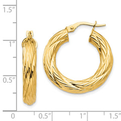 14k Textured Tube Hoop Earrings