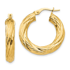 14k Textured Tube Hoop Earrings