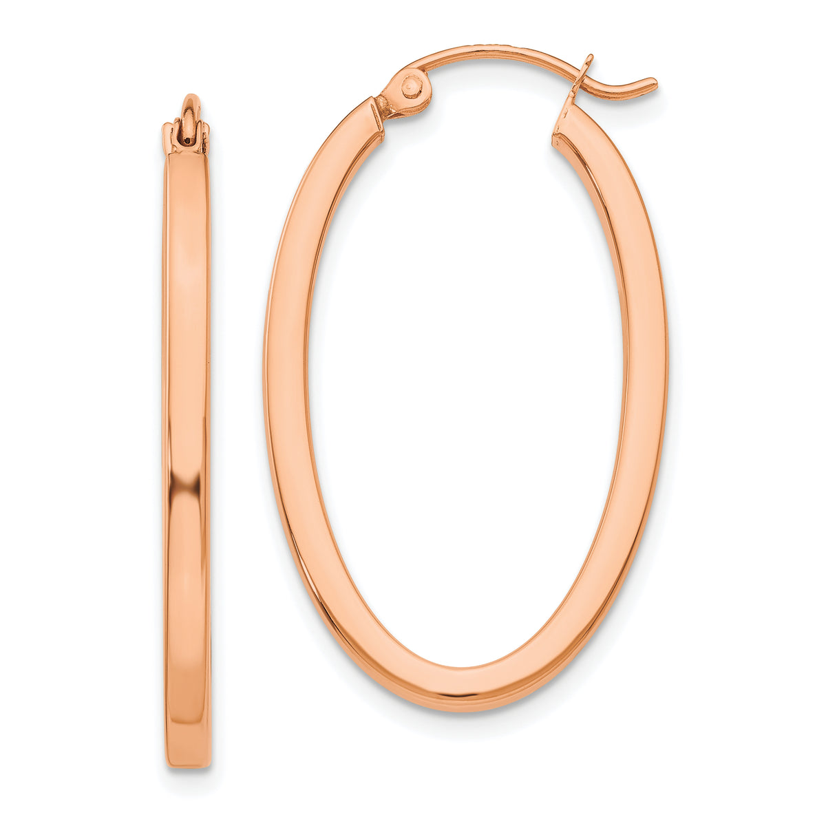 14k Rose Gold Polished Oval Tube Hoop Earrings