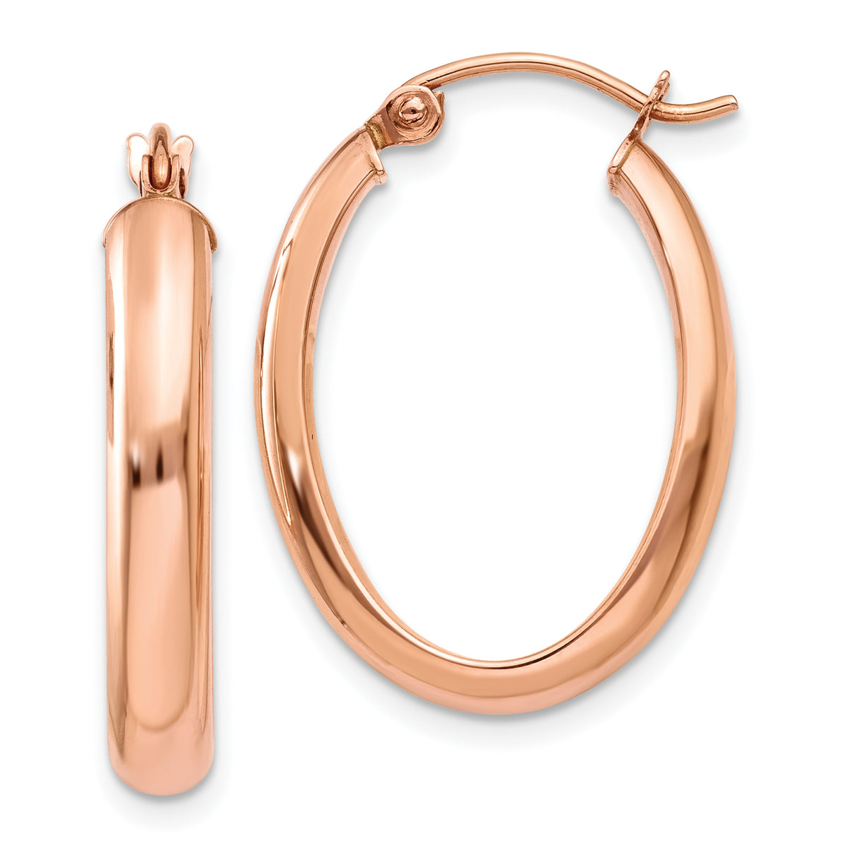 14k Rose Gold Polished Half-Round Oval Hoop Earrings