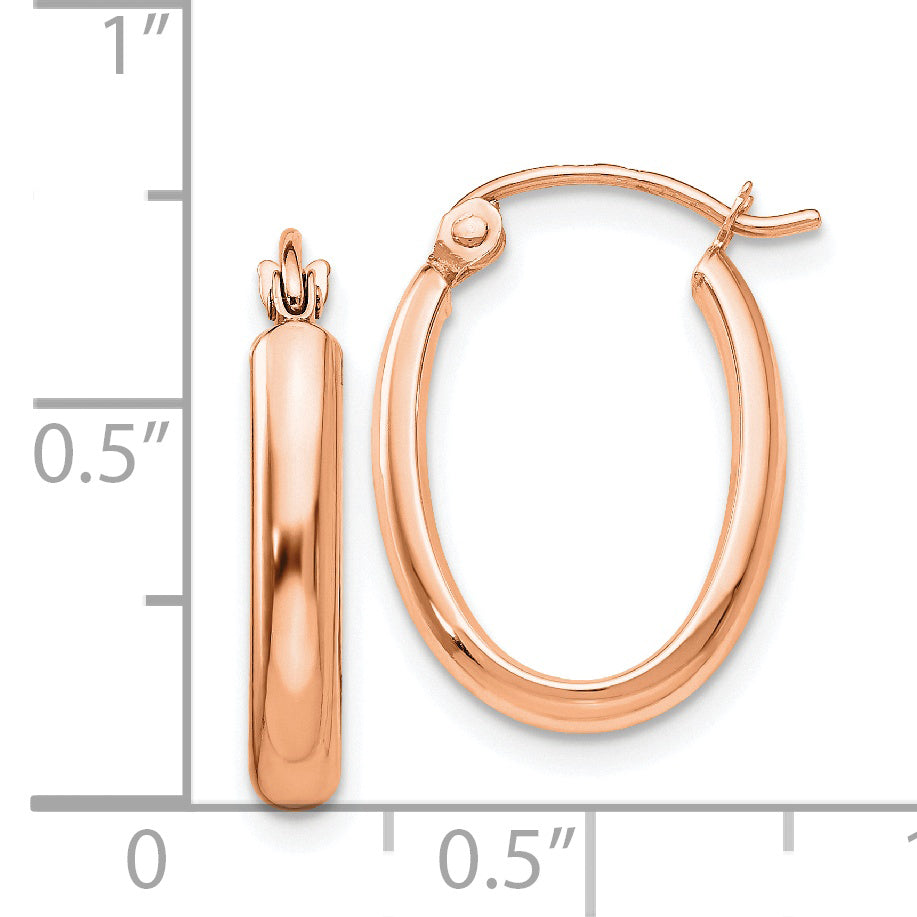 14k Rose Gold Polished Half-Round Oval Hoop Earrings