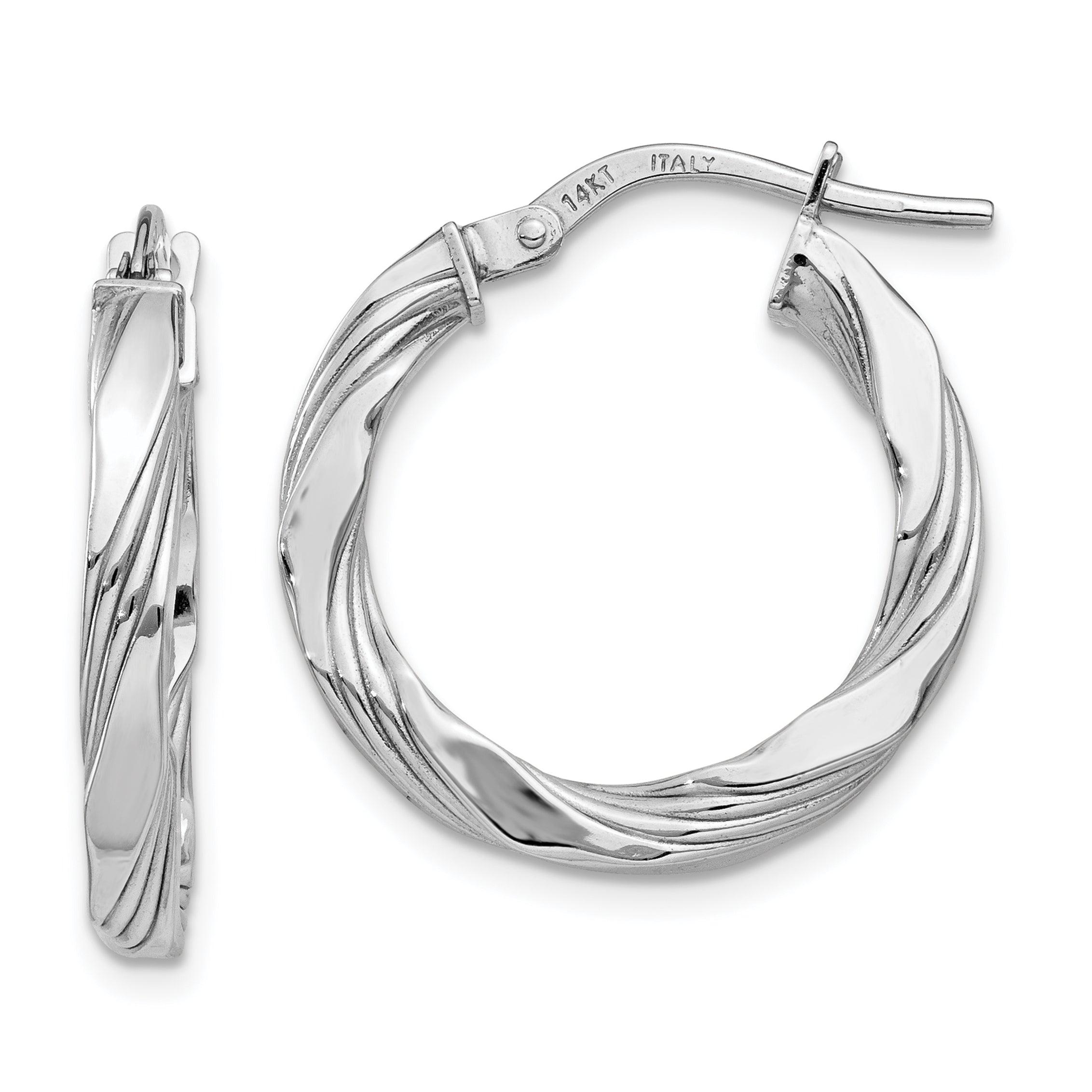 14K White Gold Twisted Textured Hoop Earrings