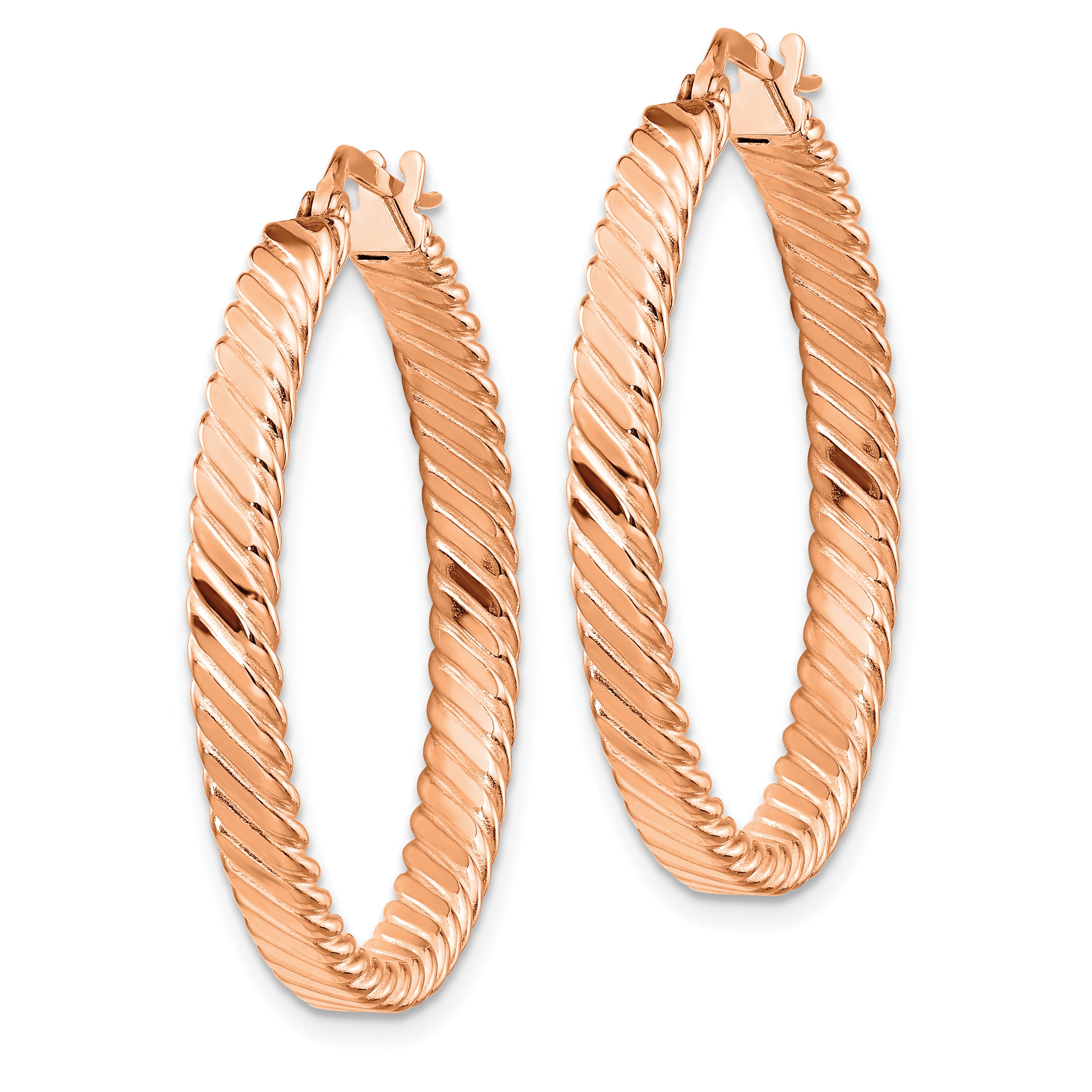 14K Rose Gold Large 3mm Patterned Hoop Earrings