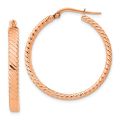 14K Rose Gold Large 3mm Patterned Hoop Earrings