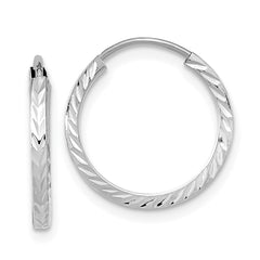 14k White Gold Diamond-cut Square Tube Endless Hoop Earrings