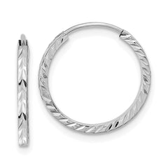 14k White Gold Diamond-cut Square Tube Endless Hoop Earrings