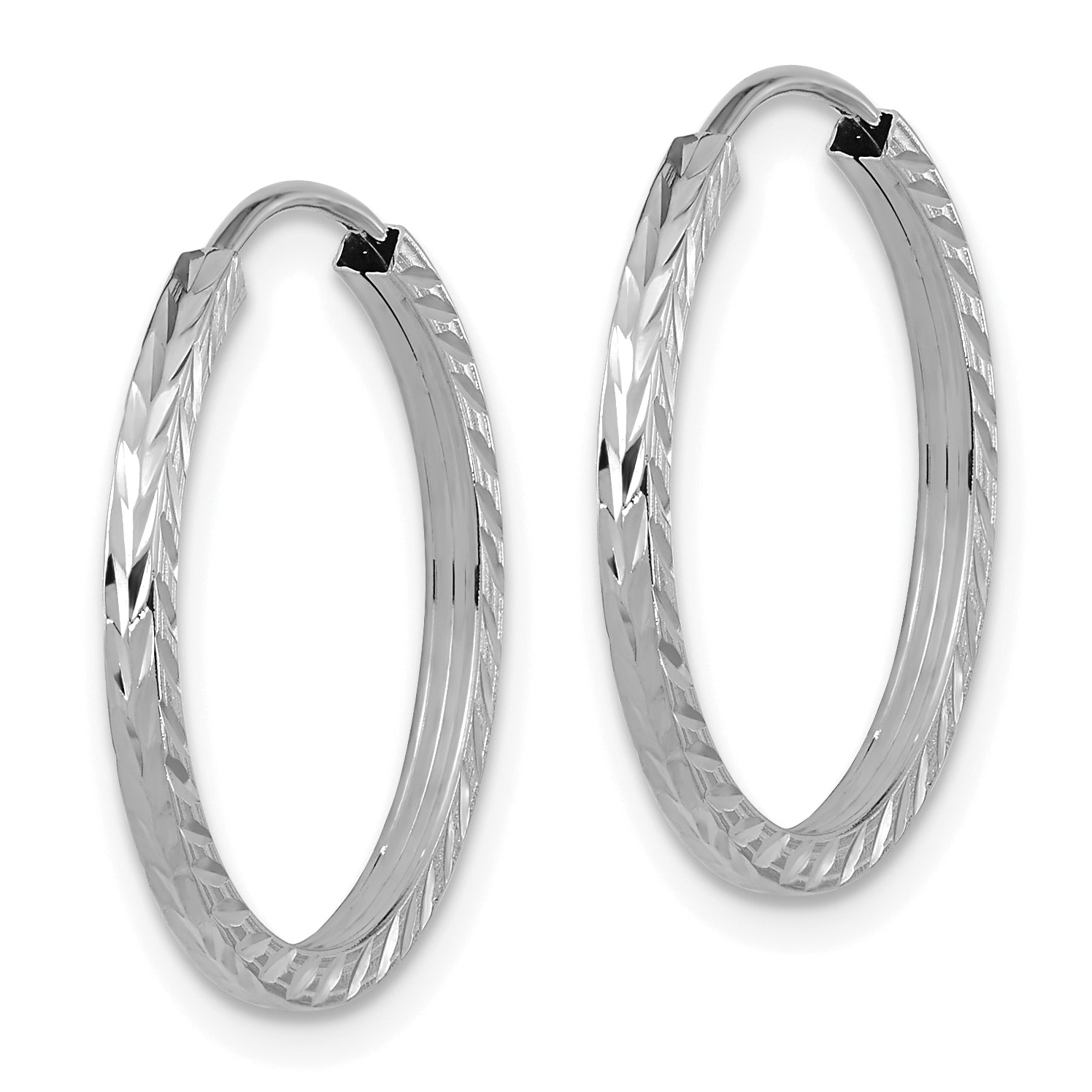 14k White Gold Diamond-cut Square Tube Endless Hoop Earrings