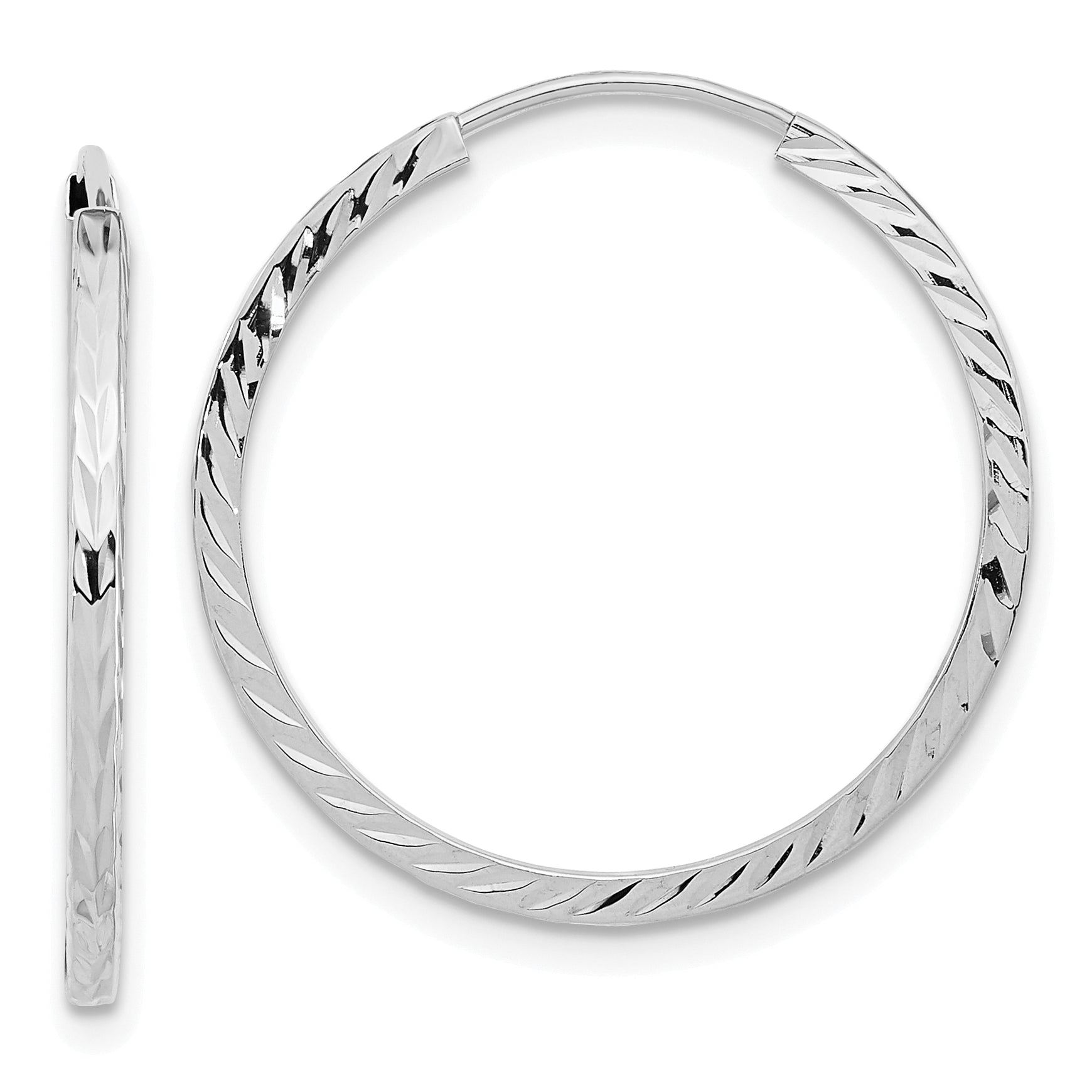 14k White Gold Diamond-cut Square Tube Endless Hoop Earrings