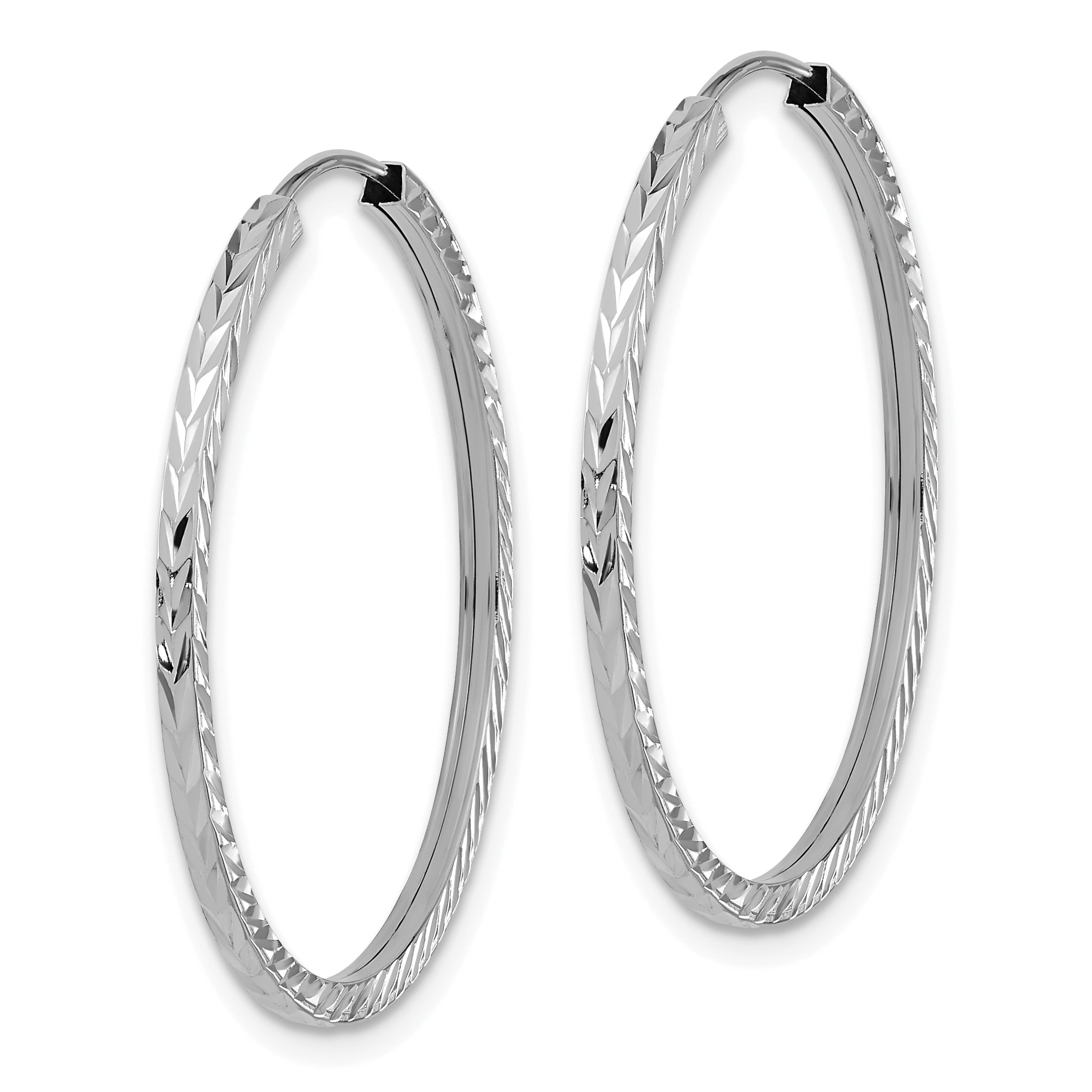 14k White Gold Diamond-cut Square Tube Endless Hoop Earrings