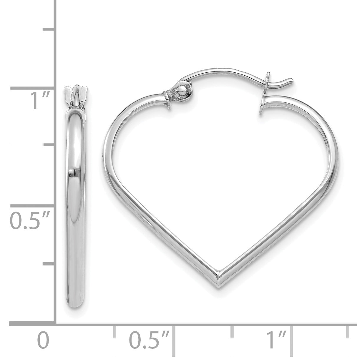 14k White Gold 2mm Heart Hoop Earrings