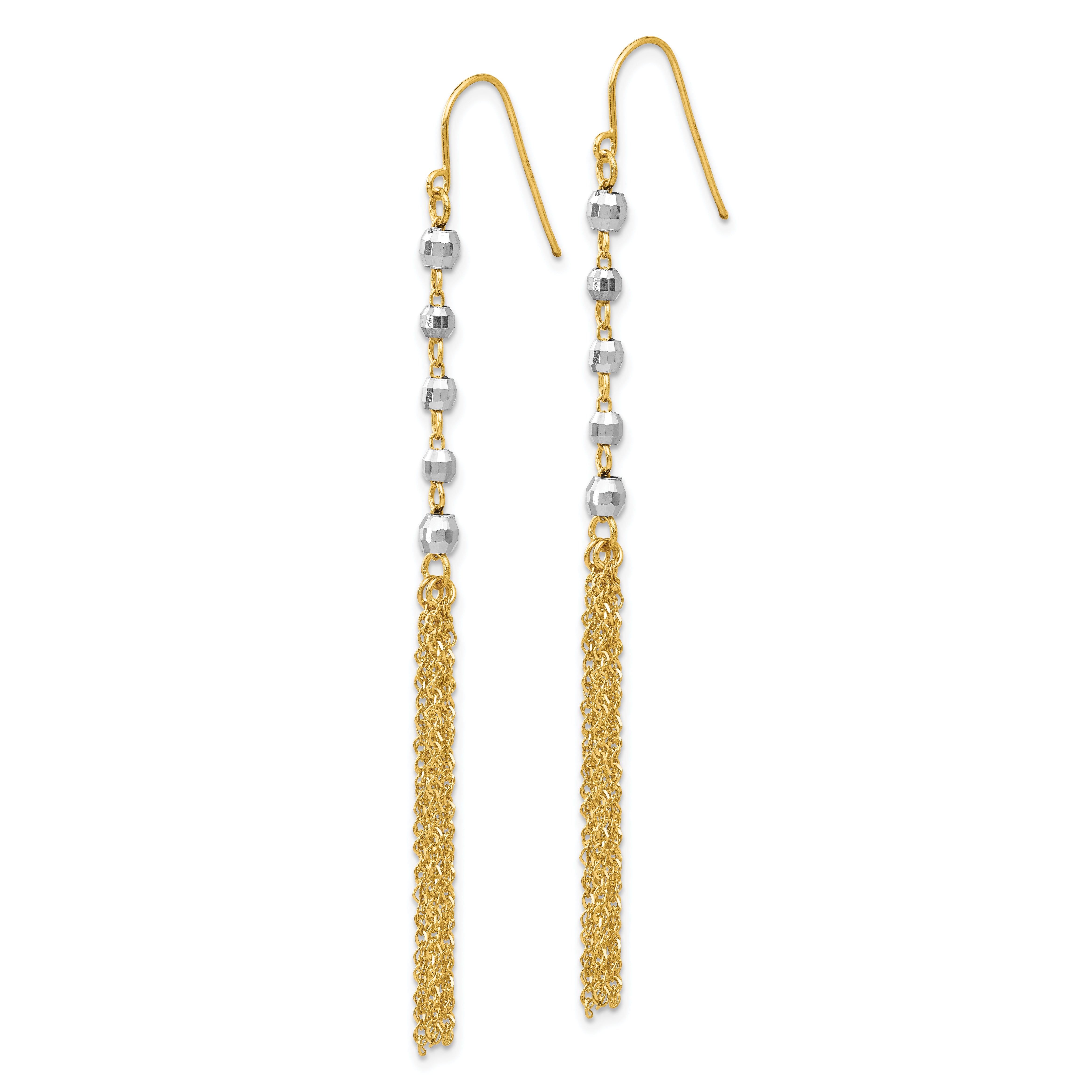 14K Two-tone Bead Tassel Earrings