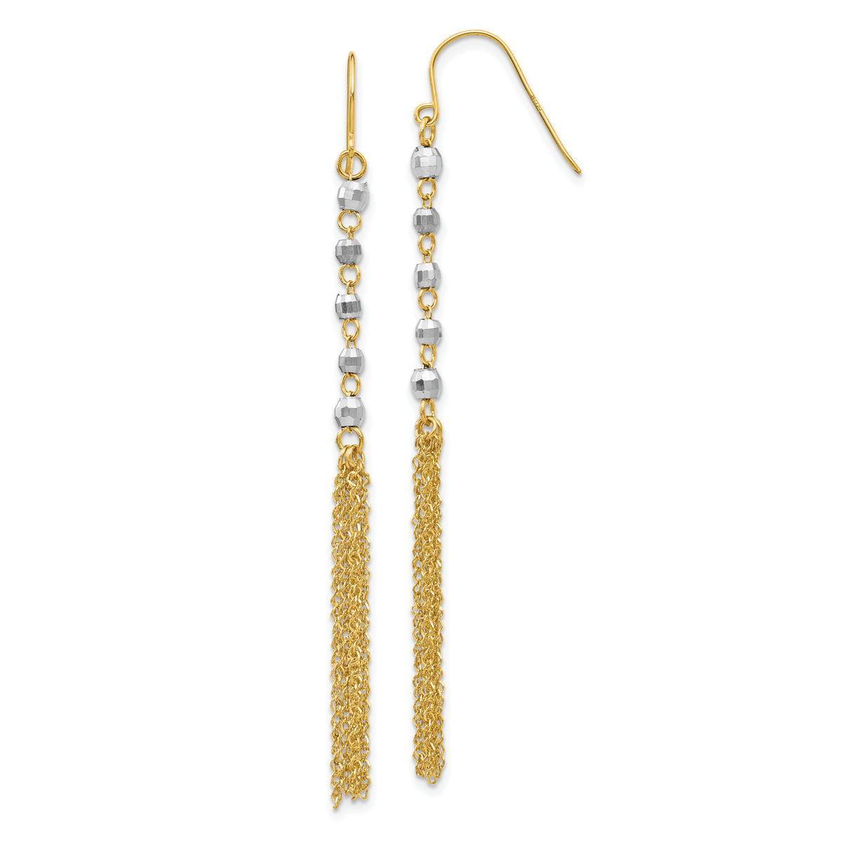 14K Two-tone Bead Tassel Earrings