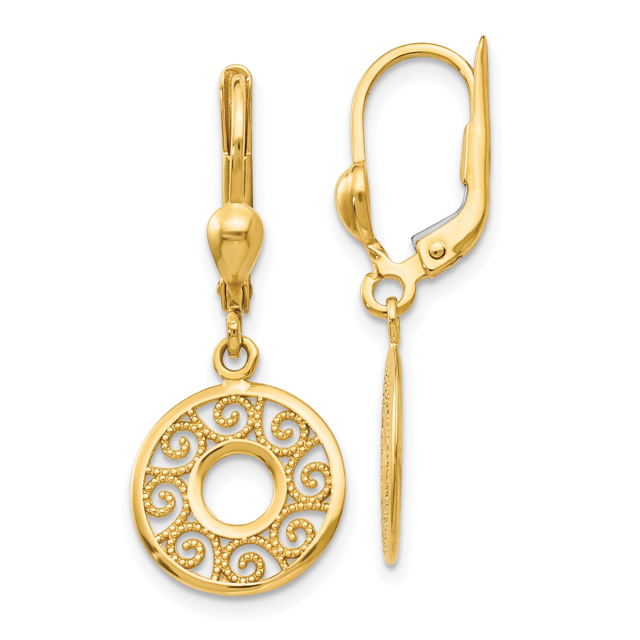 14K Leverback Filigree Earrings