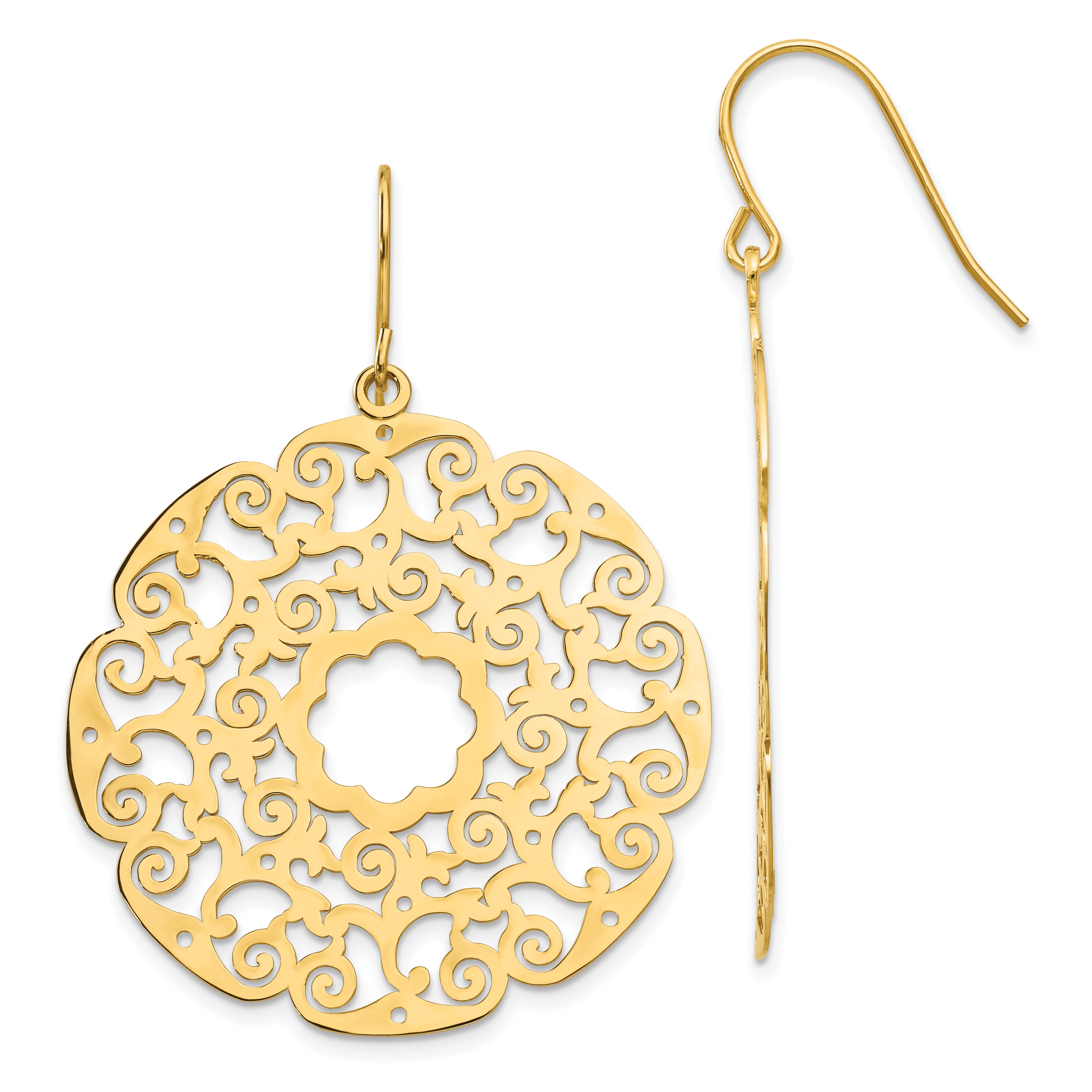 14K Fancy Lace Filigree Dangle Earrings