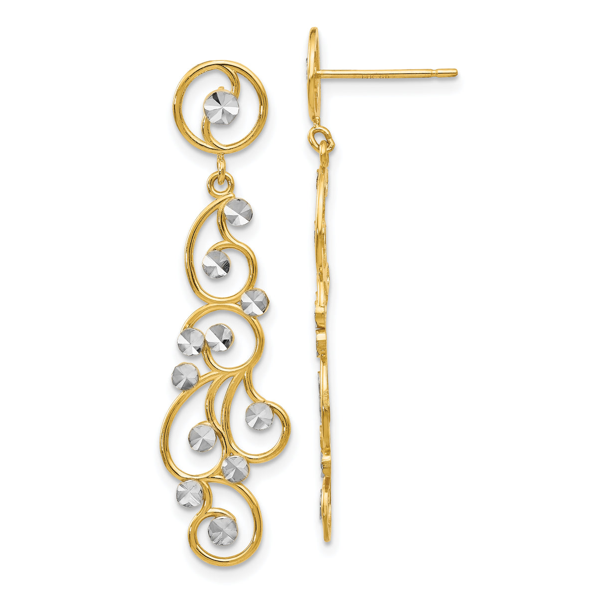 14k and Rhodium Filigree Dangle Earrings