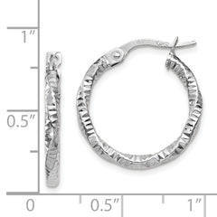 14K White Gold Polished and Textured Hoop Earrings