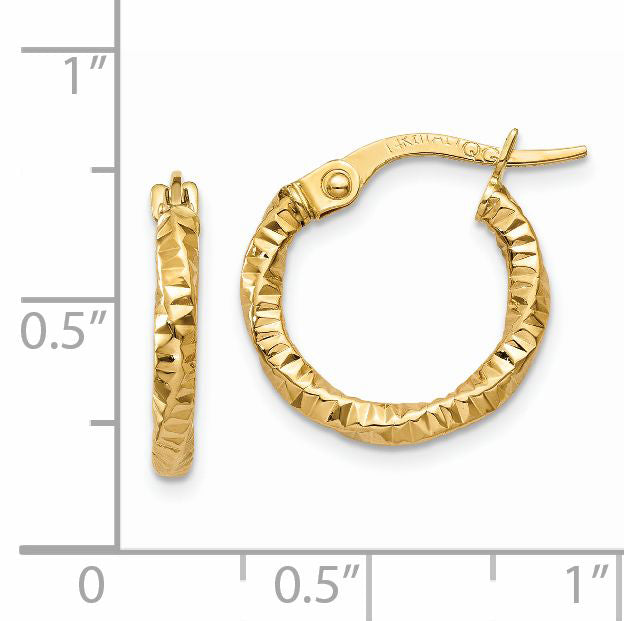 14K Polished and Textured Hoop Earrings