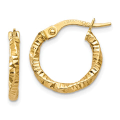 14K Polished and Textured Hoop Earrings