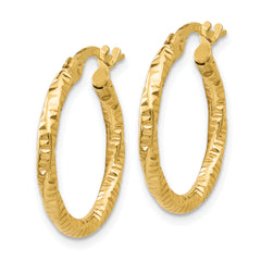 14K Polished and Textured Hoop Earrings