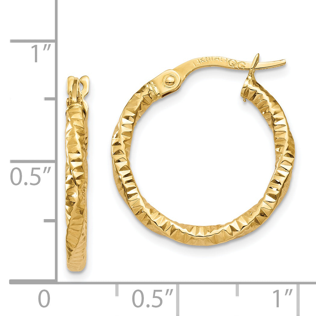 14K Polished and Textured Hoop Earrings