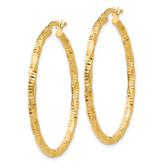 14K Polished and Textured Hoop Earrings