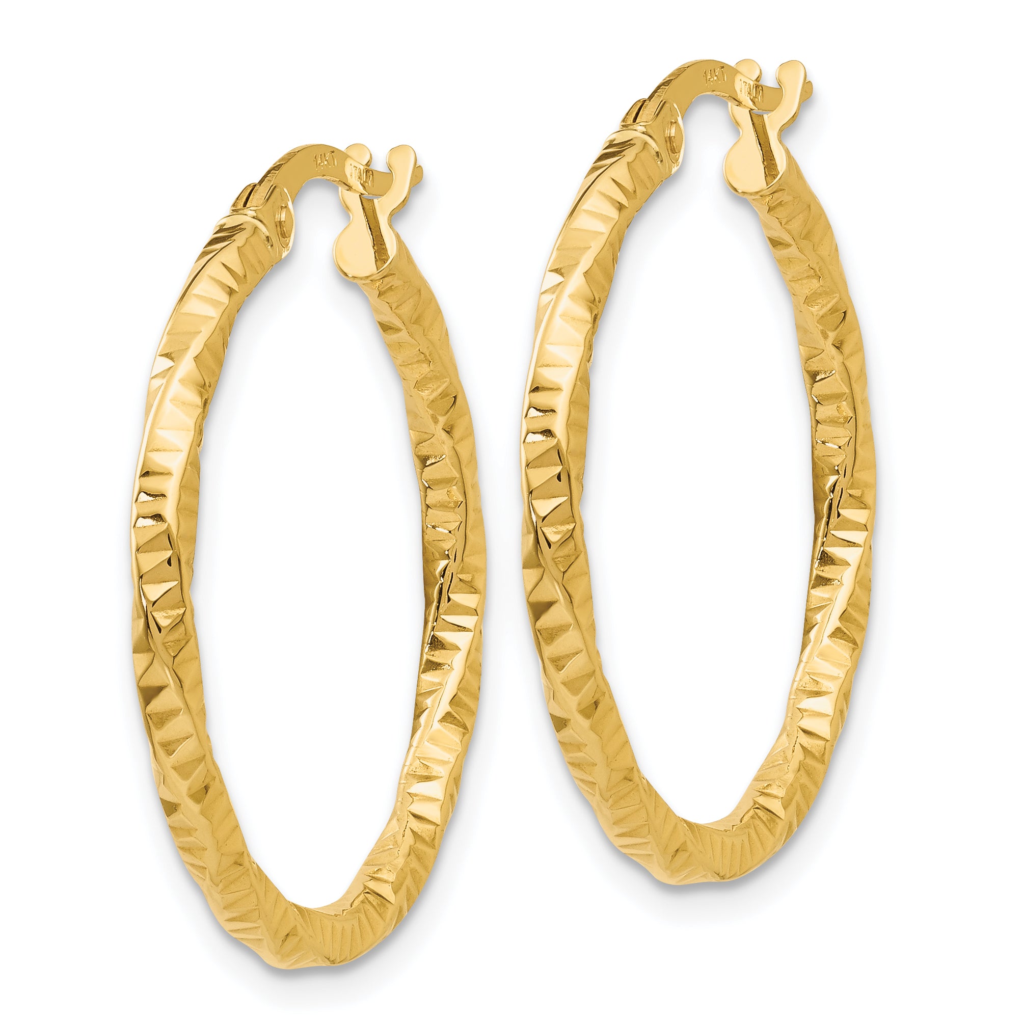 14K Polished and Textured Hoop Earrings