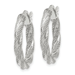 14K White Gold Twisted Textured Hoop Earrings