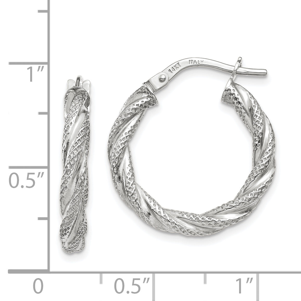 14K White Gold Twisted Textured Hoop Earrings