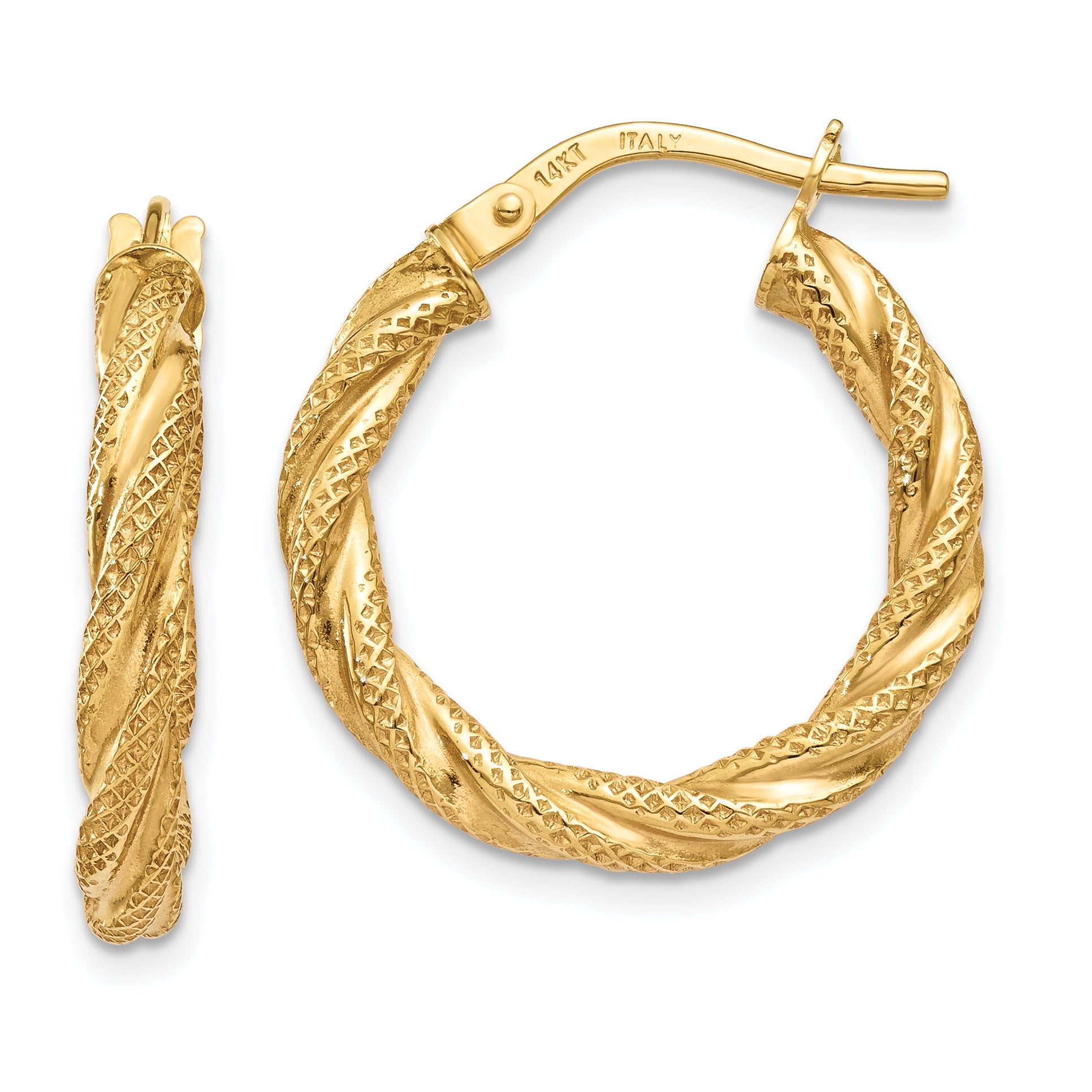 14K Twisted Textured Hoop Earrings