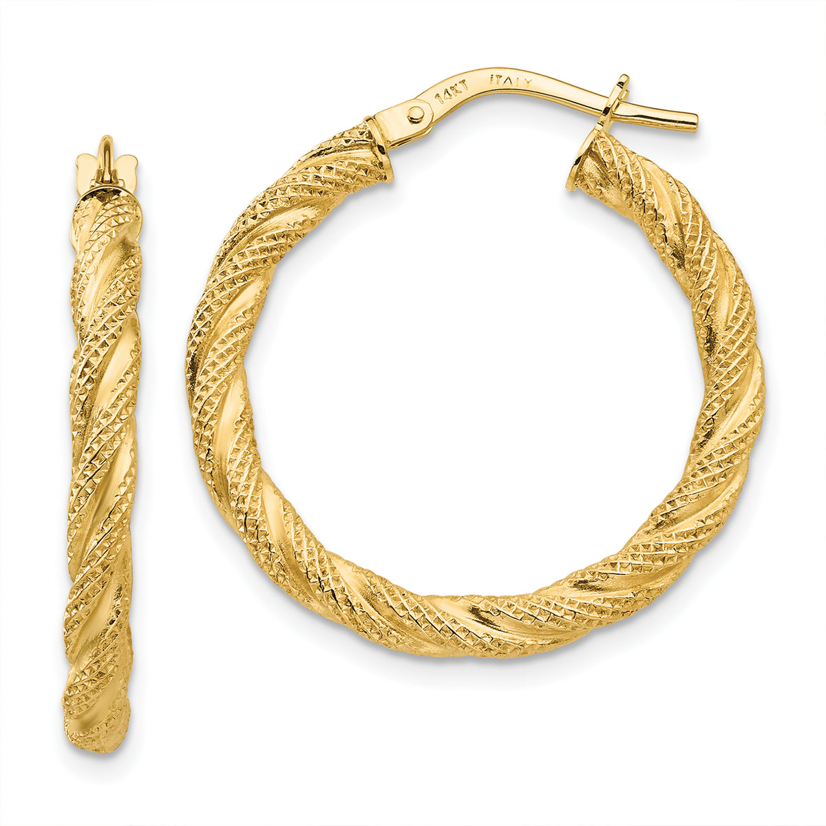 14K Twisted Textured Hoop Earrings