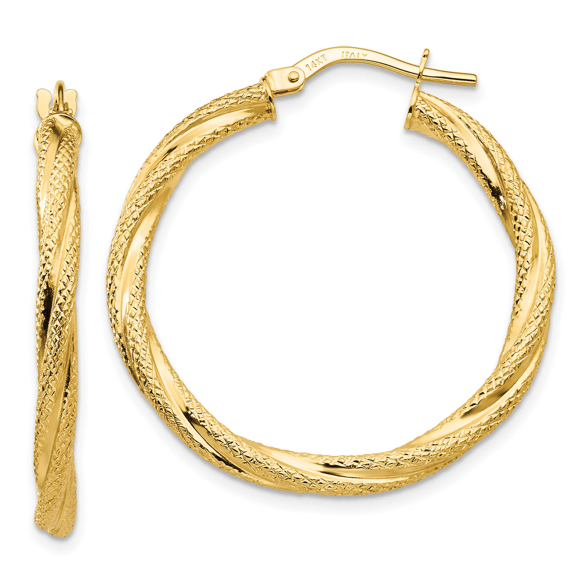 14K Twisted Textured Hoop Earrings