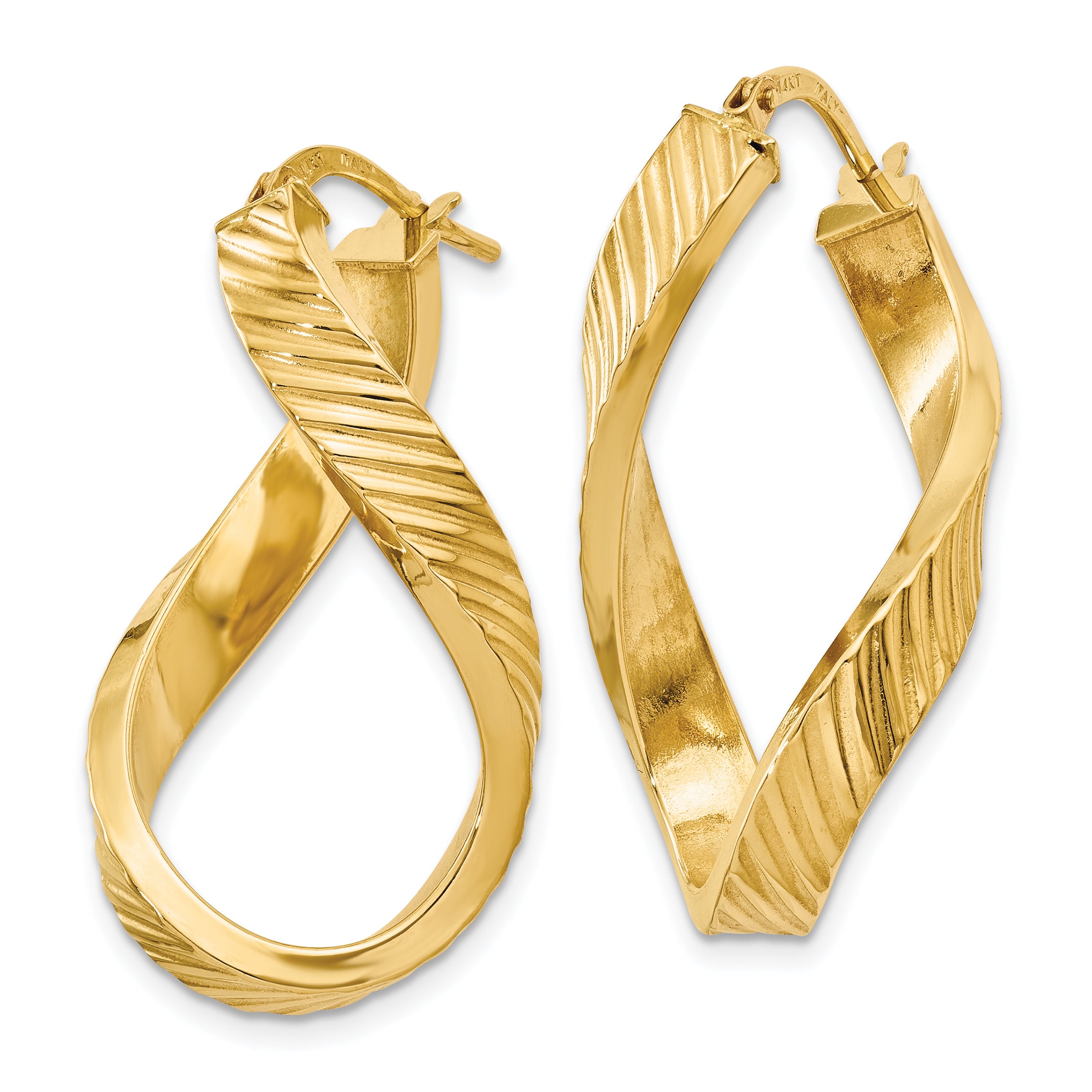 14K Twisted Textured Oval Hoop Earrings