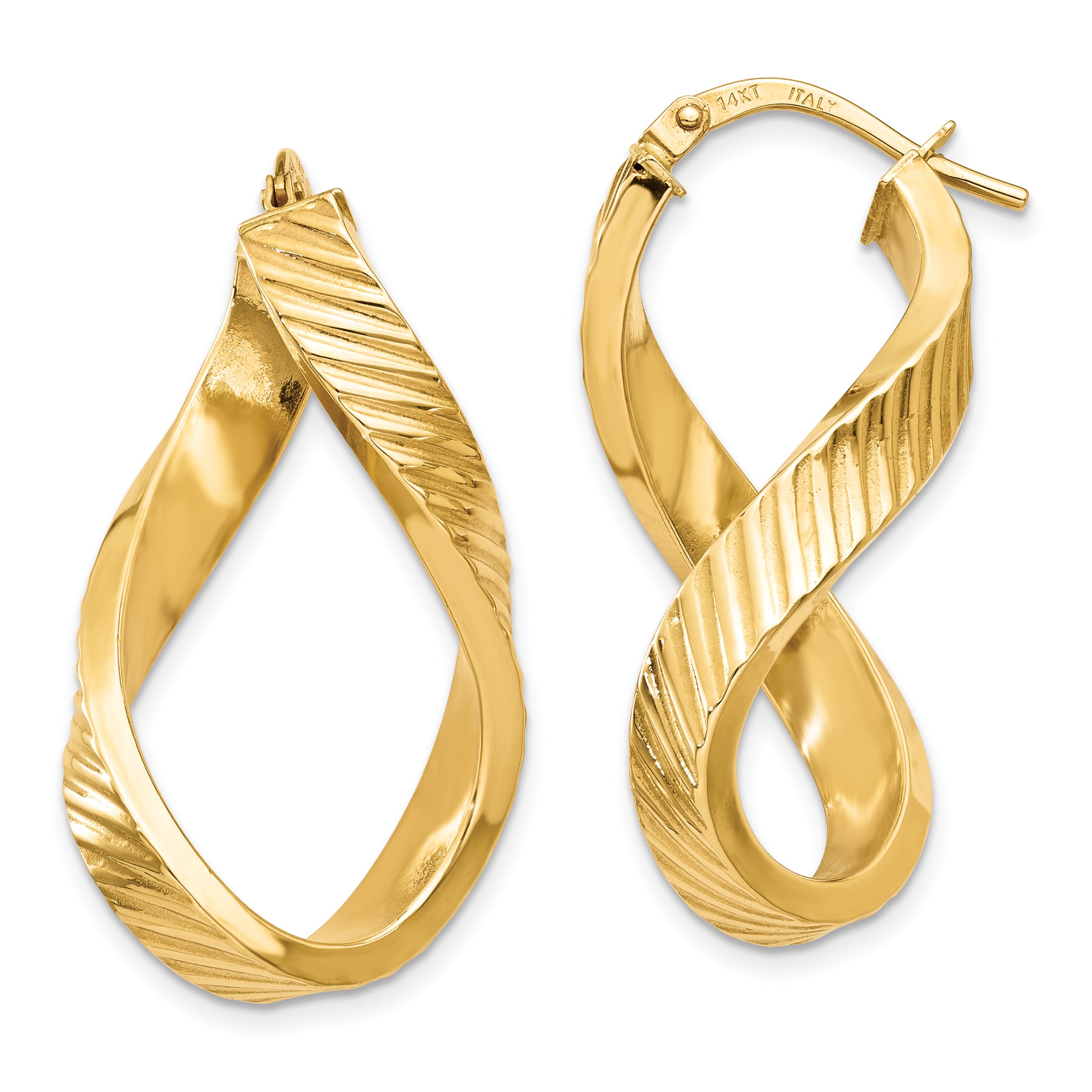 14K Twisted Textured Oval Hoop Earrings