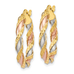 14K with White & Rose Rhodium Textured Twisted Hoop Earrings