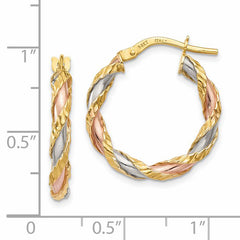 14K with White & Rose Rhodium Textured Twisted Hoop Earrings