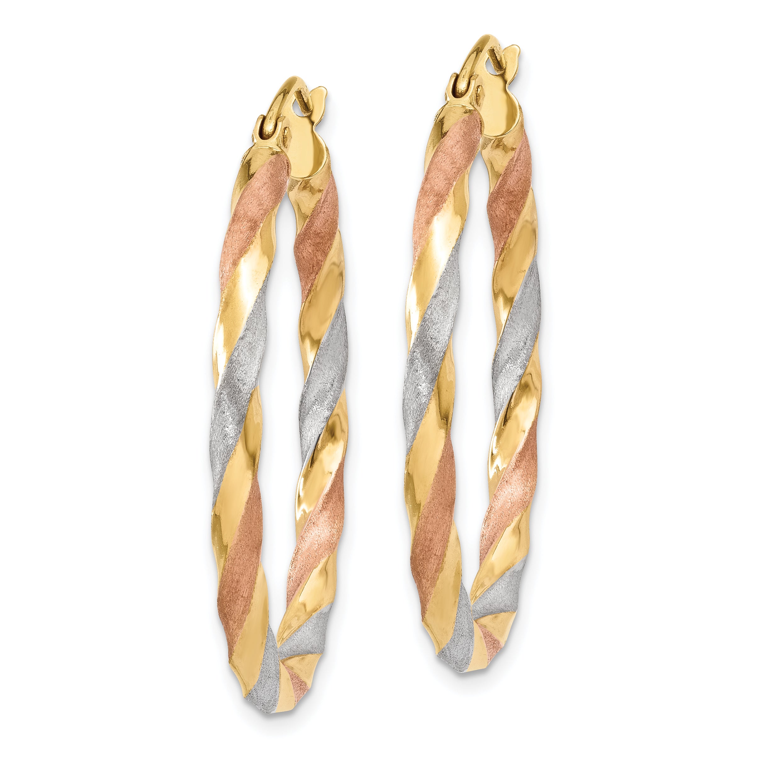 14k White & Rose Rhodium Satin Twisted Hoop Earrings