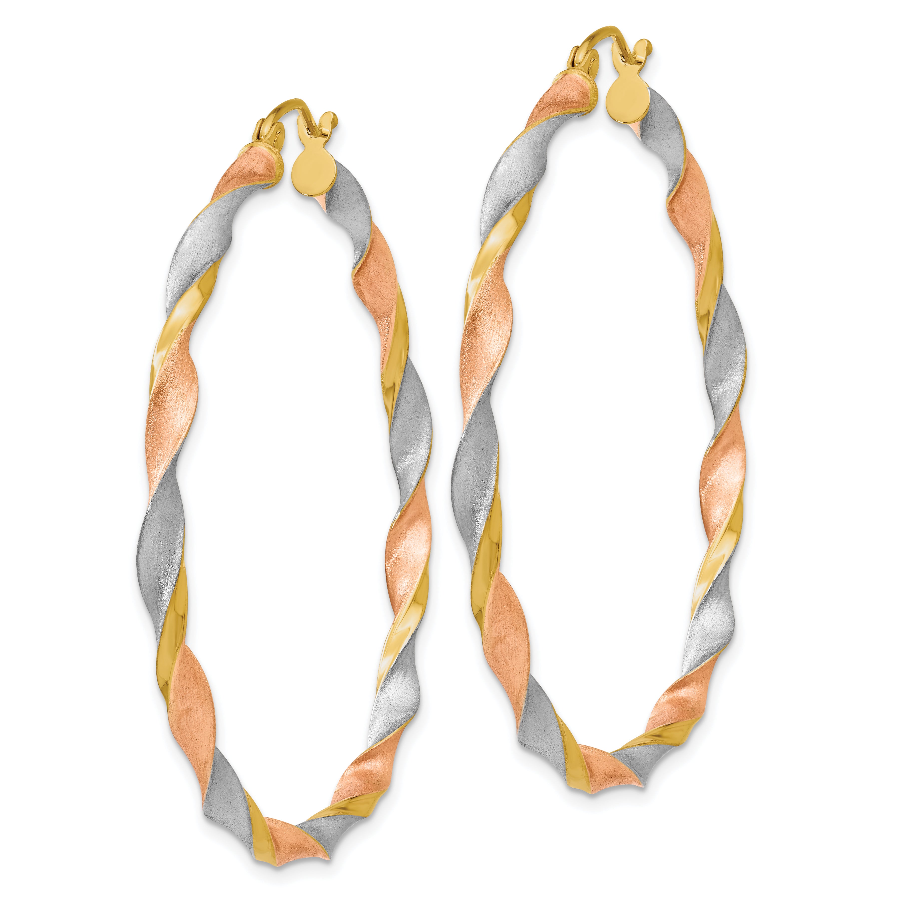 14k White & Rose Rhodium Satin Twisted Hoop Earrings