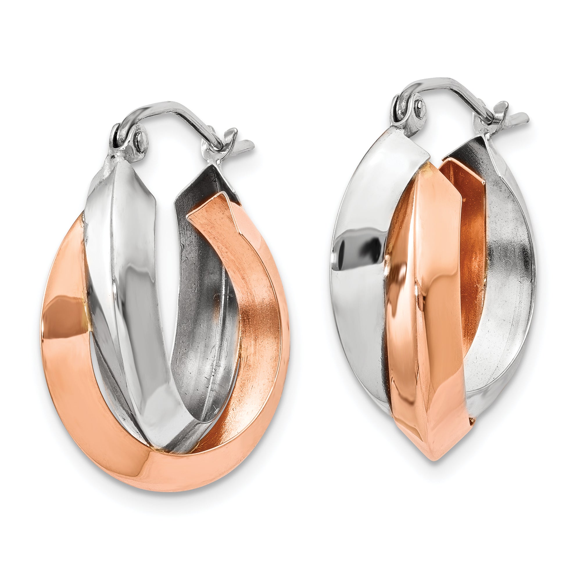 14k Rose and White Gold Polished Oval Hoop Earrings