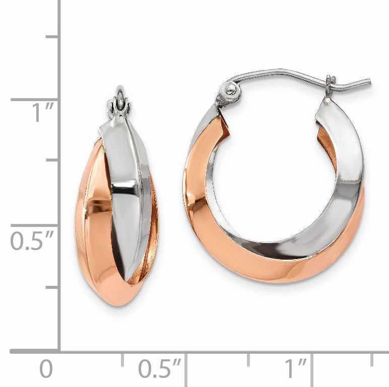 14k Rose and White Gold Polished Oval Hoop Earrings