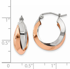 14k Rose and White Gold Polished Oval Hoop Earrings