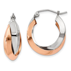 14k Rose and White Gold Polished Oval Hoop Earrings