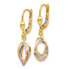 14K Tri-Color Polished Dangle Leverback Earrings