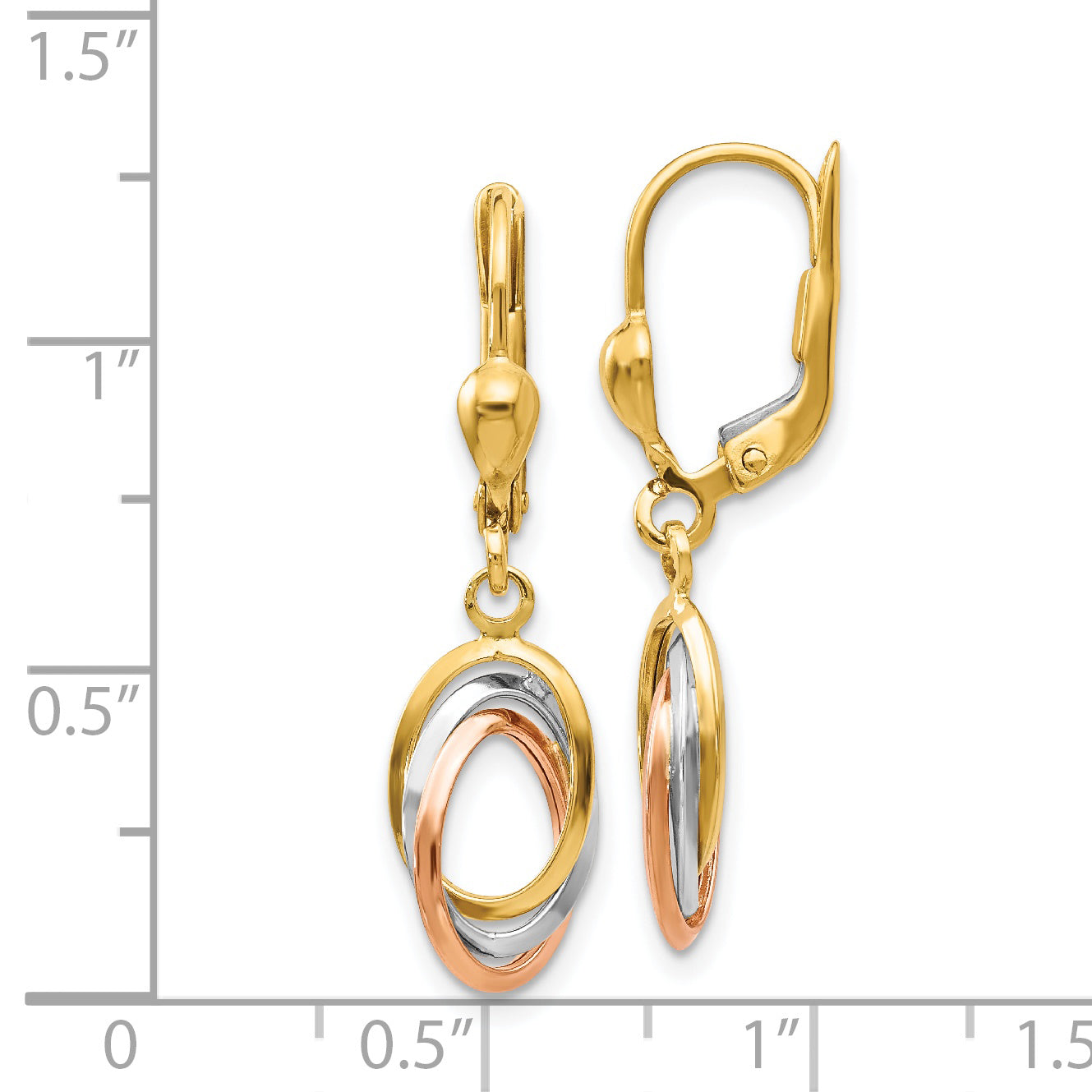 14K Tri-Color Polished Dangle Leverback Earrings