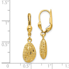 14K Gold Polished Diamond-cut Satin Puff Dangle Leverback Earrings