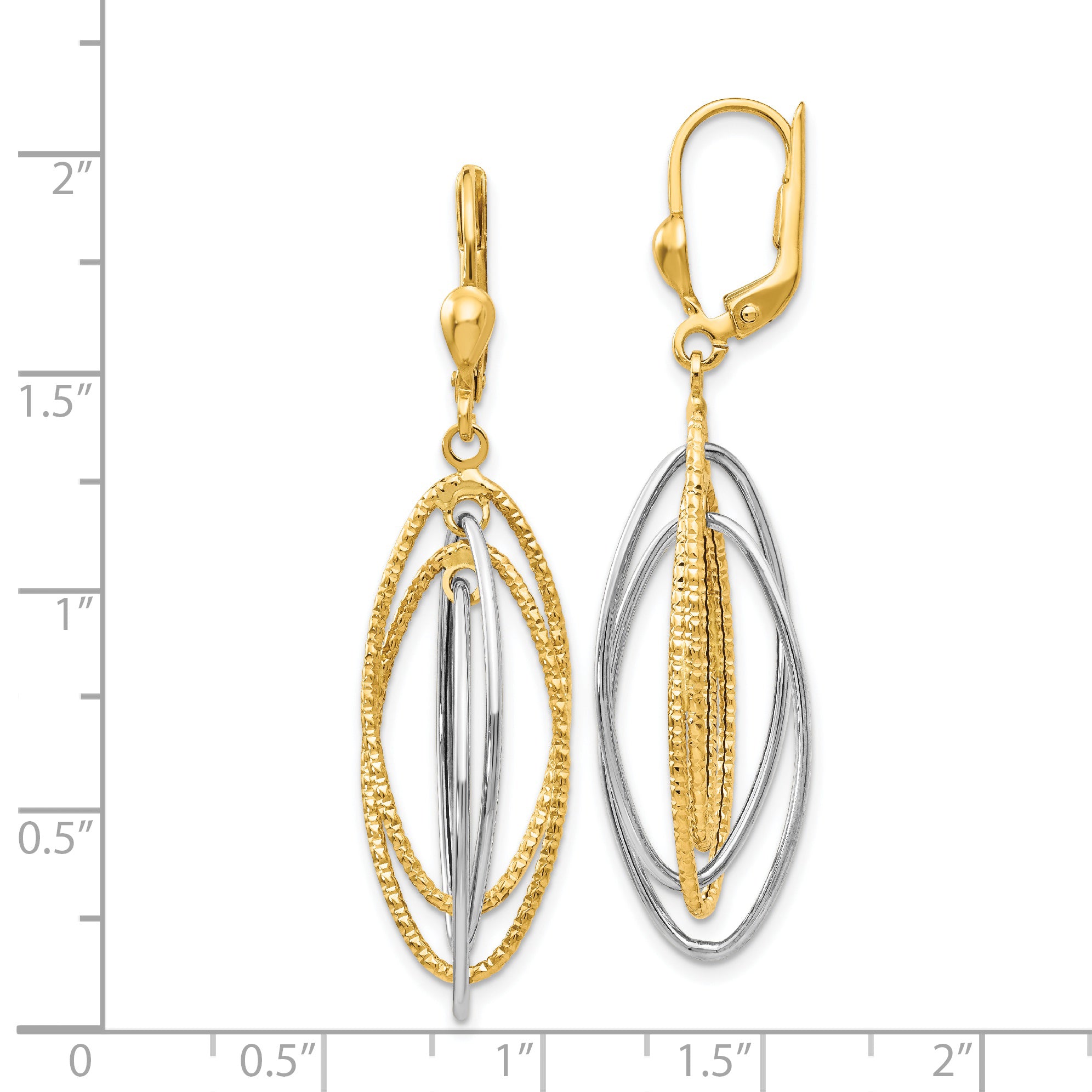 14K Two-Tone Textured and Polished Dangle Leverback Earrings