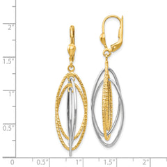 14K Two-Tone Textured and Polished Dangle Leverback Earrings