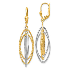 14K Two-Tone Textured and Polished Dangle Leverback Earrings